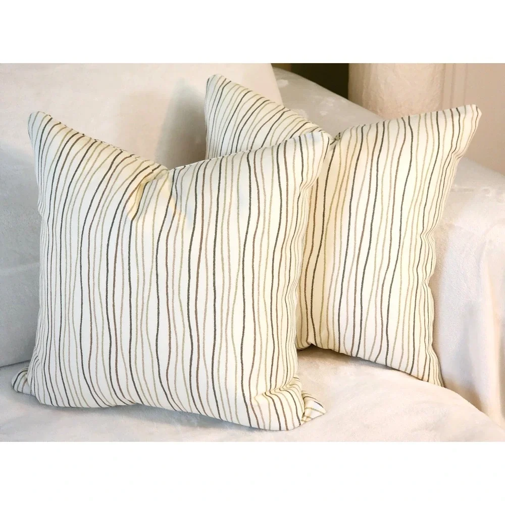 Magnolia Home 20x20 Throw Pillow Cover Pair Streamers Sage Tan Wavy Line Zip NEW